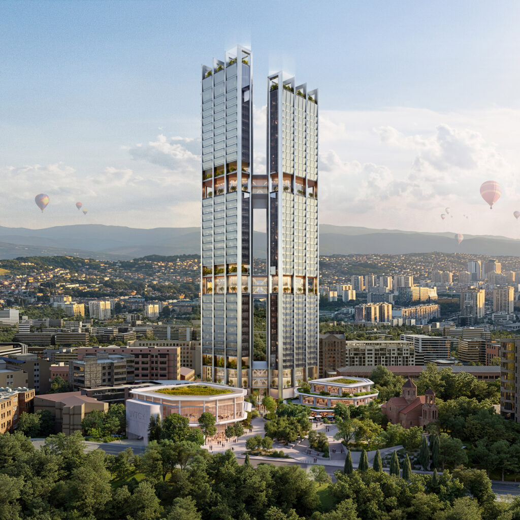 Foster + Partners designs pair of skyscrapers connected by garden bridges in Armenia
